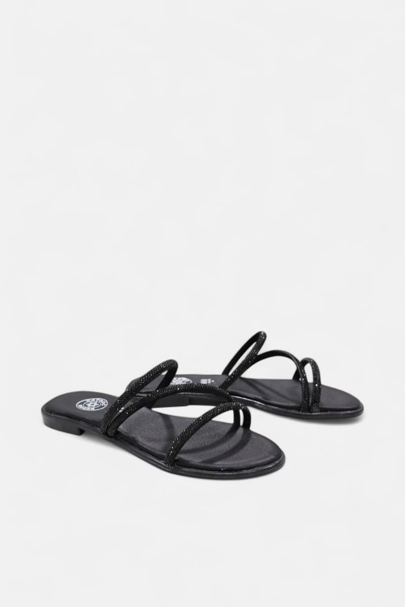 Chinelo raso em strass para mulher preto - Daydoc Blatten