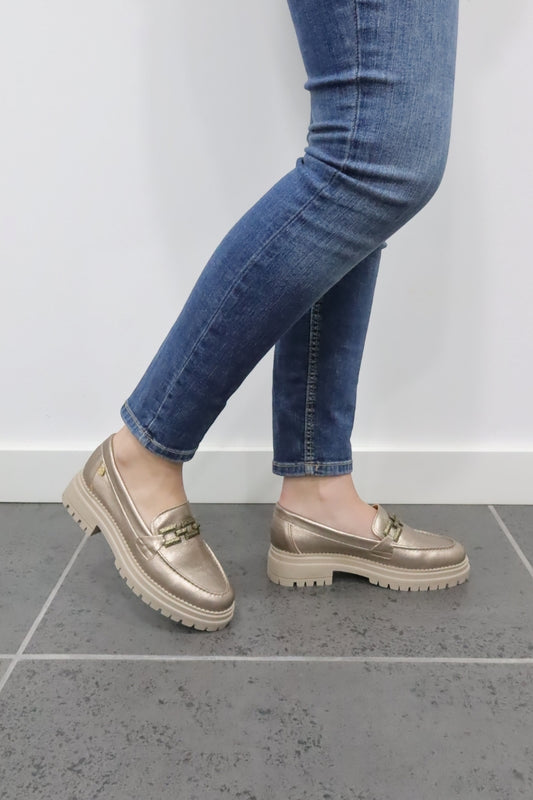 Mocassim mulher Niterói bronze com acabamento metalizado premium