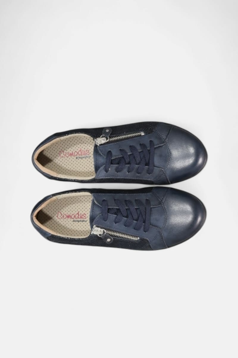 Ténis de Mulher em Pele Azul Lisa com Detalhes Decorados S7507