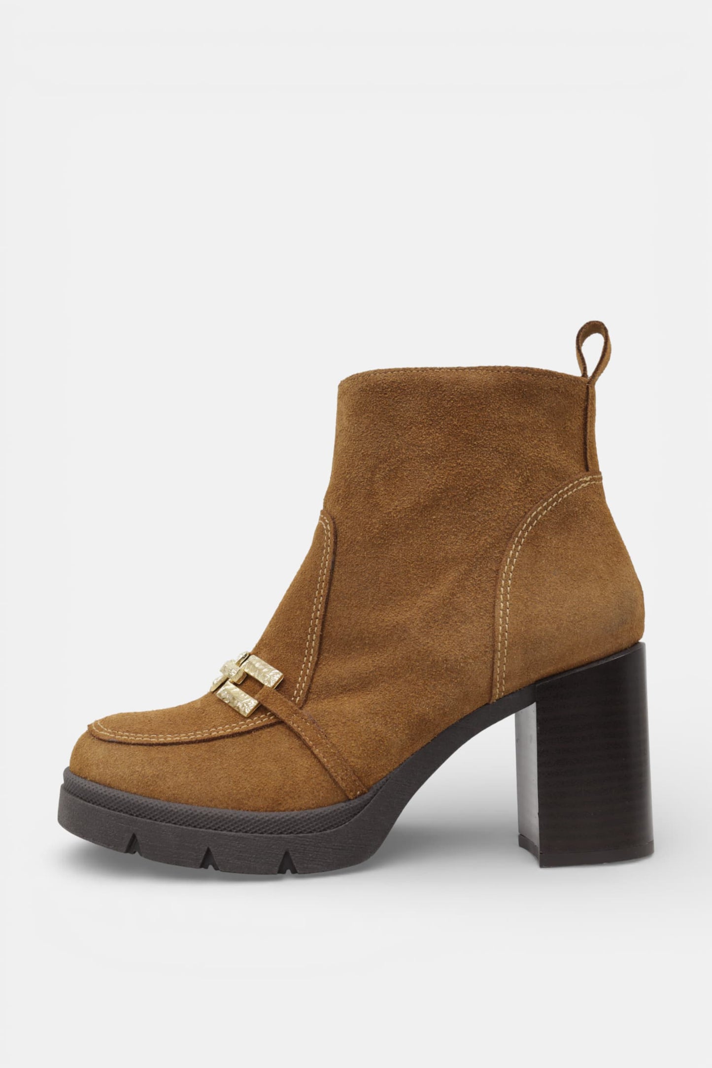 Bota Senhora Camurça Camel com Aplicação Dourada | Daydoc - 2436