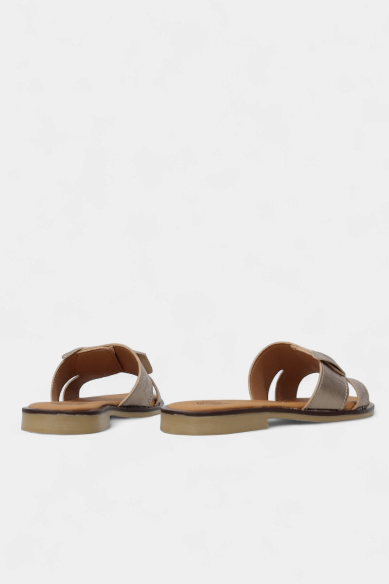 Chinelo raso em pele para mulher bronze - Daydoc Ancara