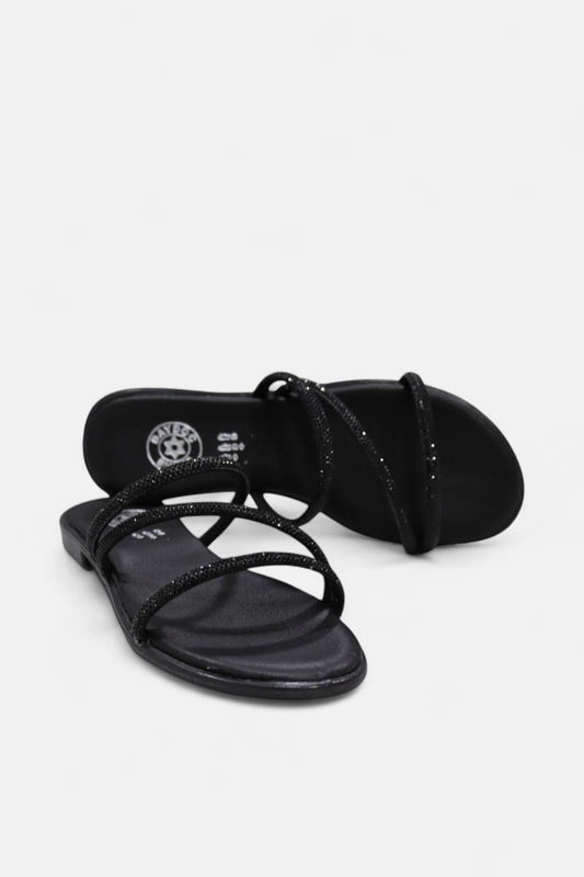 Chinelo preto para mulher com tiras brilhantes em strass