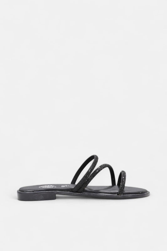 Chinelo raso Daydoc Blatten em strass preto