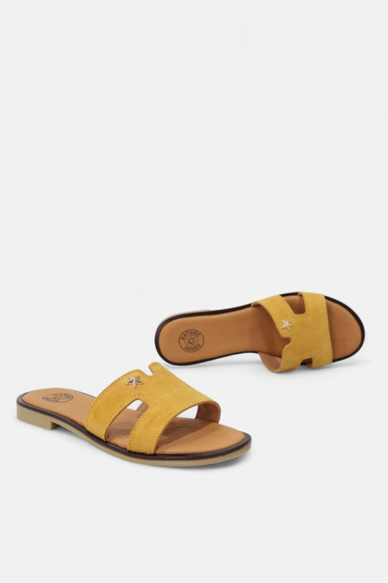 Chinelos em pele efeito ganga para mulher amarelo - Daydoc Jequié