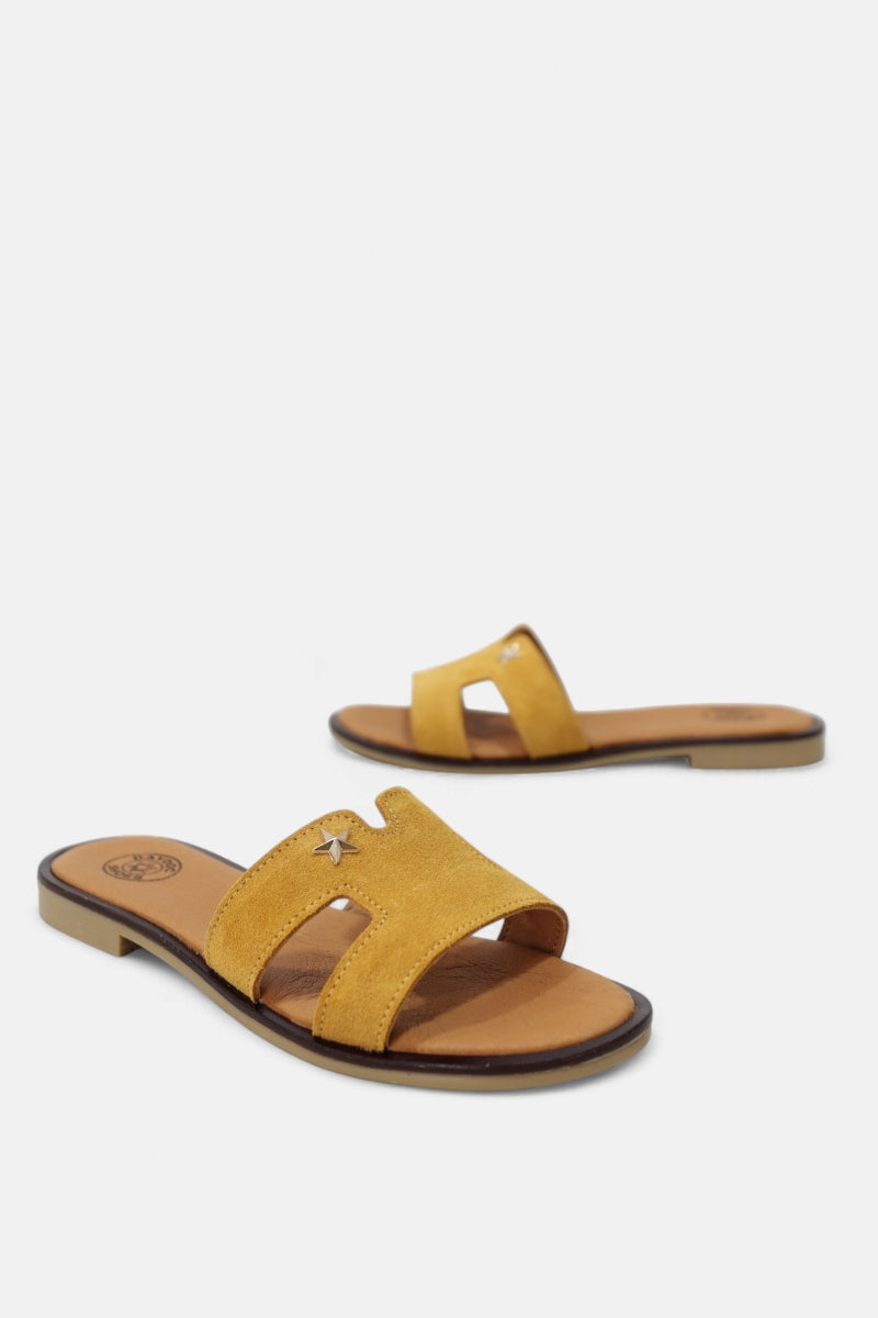 Chinelos em pele efeito ganga para mulher amarelo - Daydoc Jequié