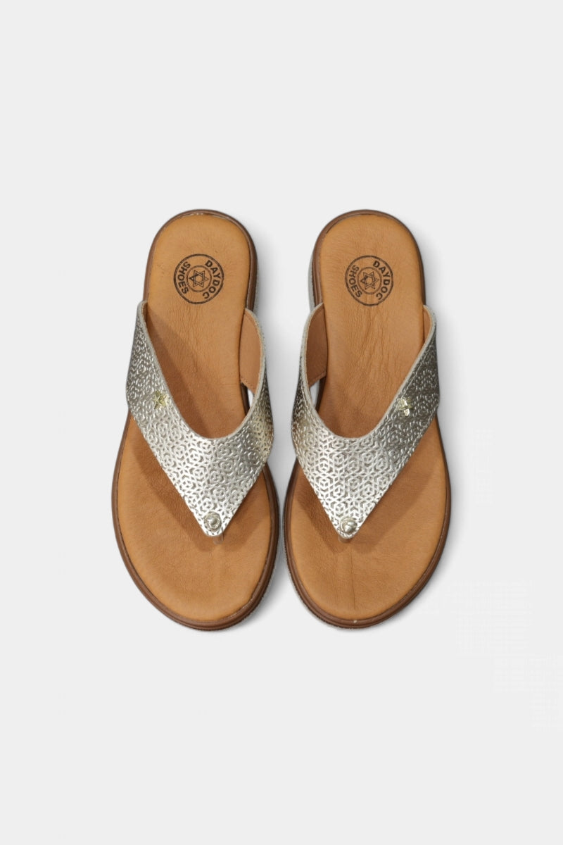 Chinelos de dedo em pele para mulher dourado - Daydoc Manaus
