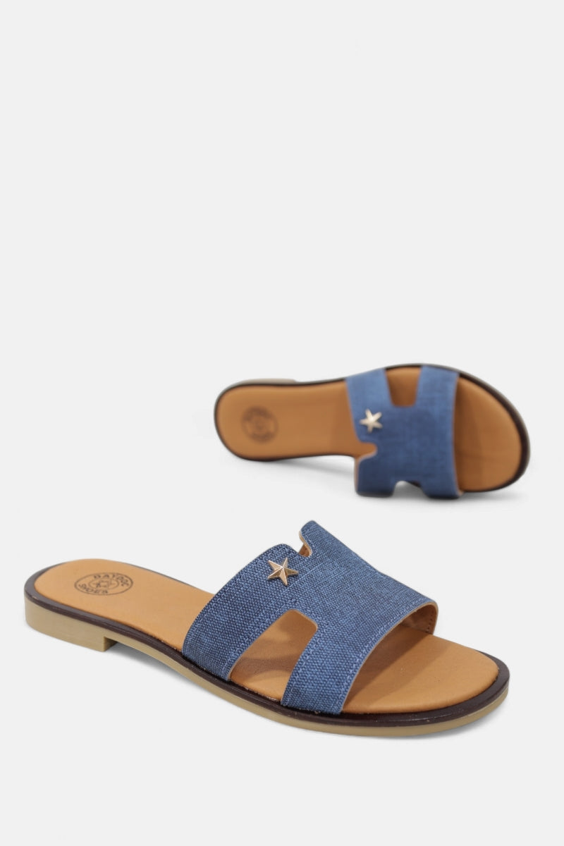 Chinelos em pele natural com efeito ganga para mulher azul jeans - Daydoc Jequié