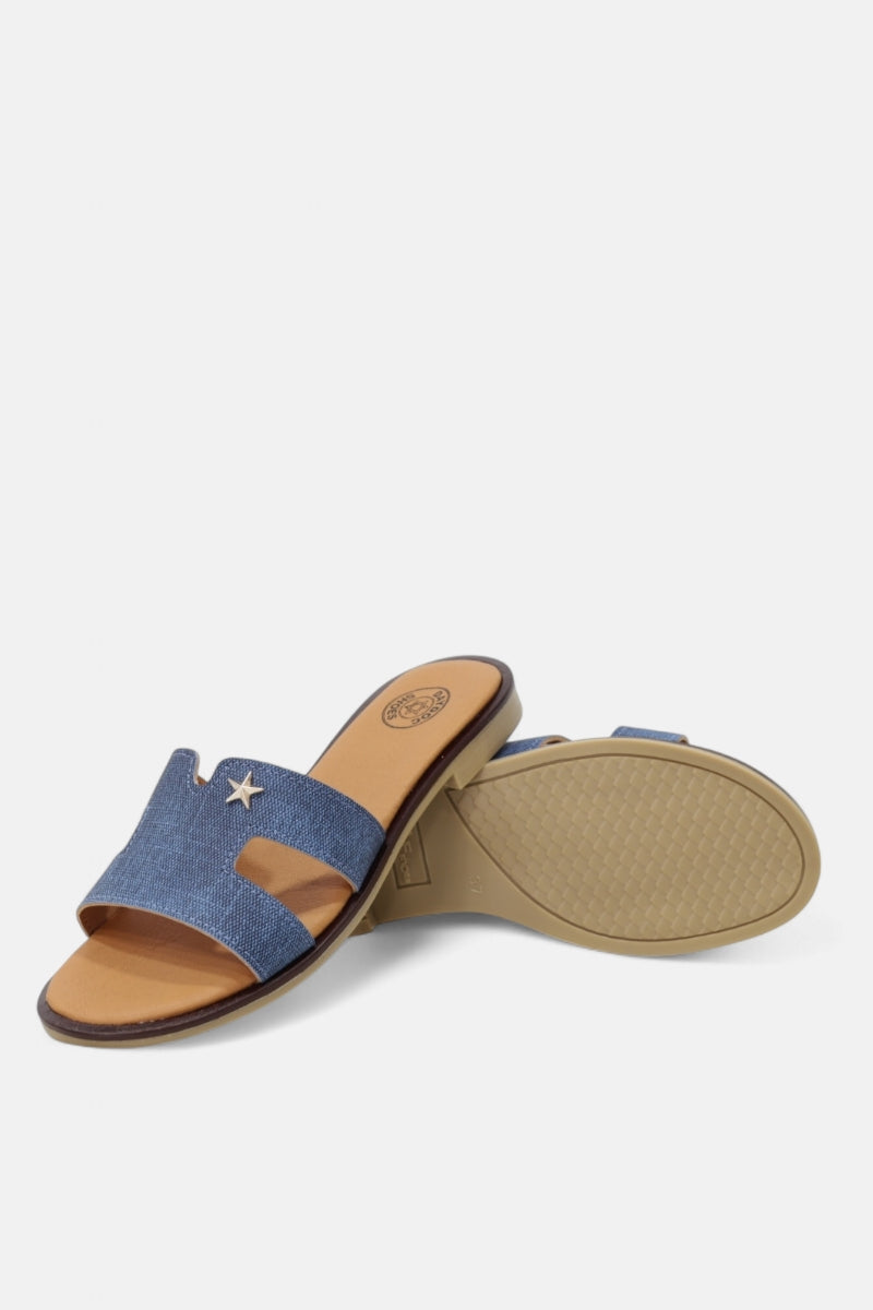 Chinelos em pele natural com efeito ganga para mulher azul jeans - Daydoc Jequié