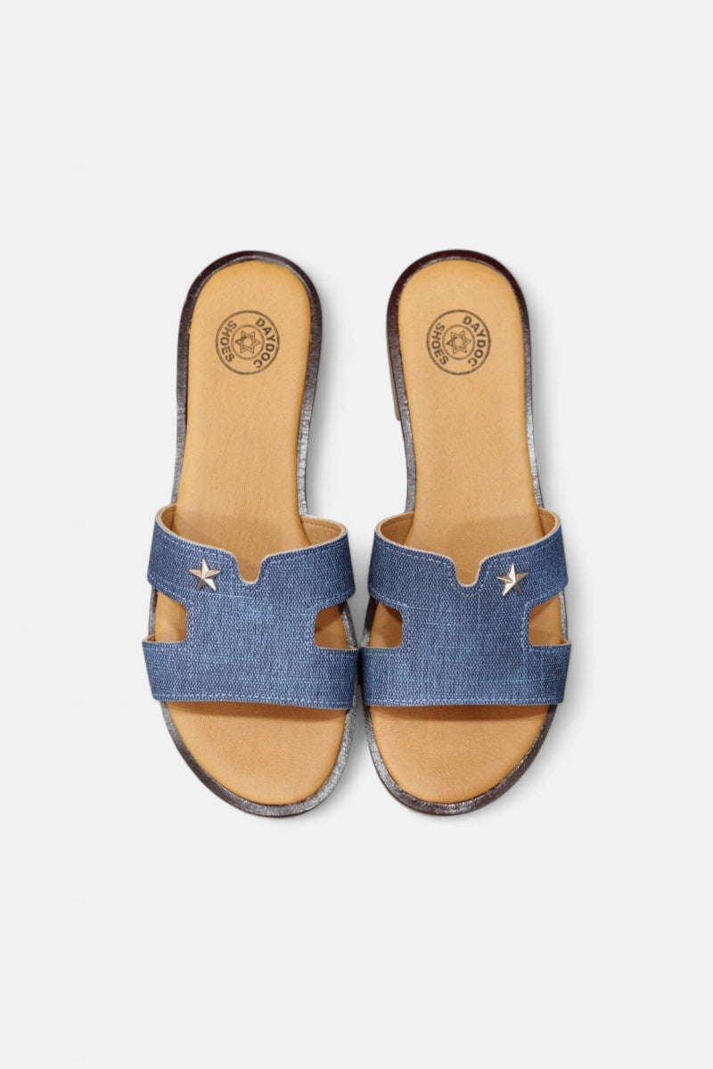 Chinelos em pele natural com efeito ganga para mulher azul jeans - Daydoc Jequié