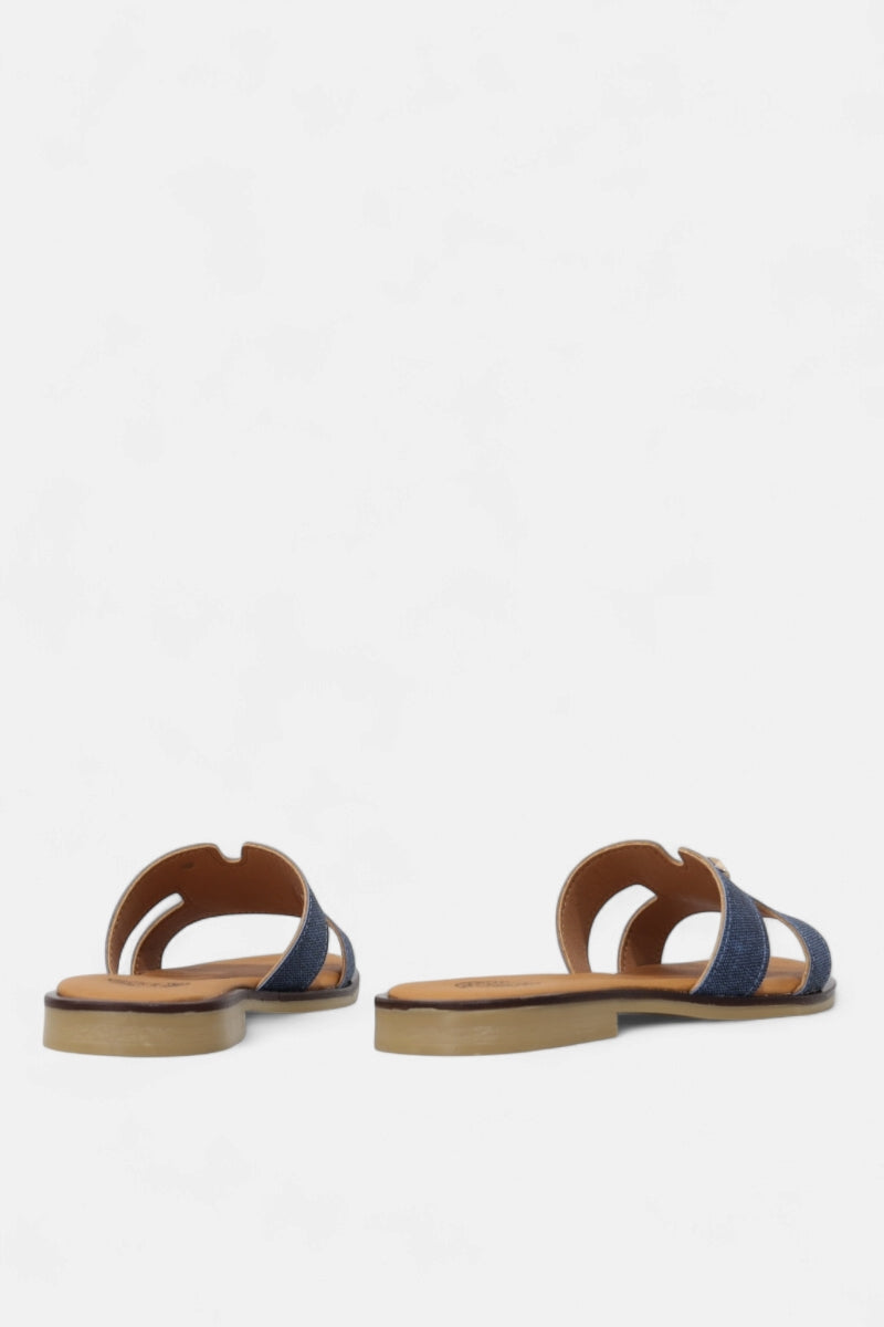 Chinelos em pele natural com efeito ganga para mulher azul jeans - Daydoc Jequié