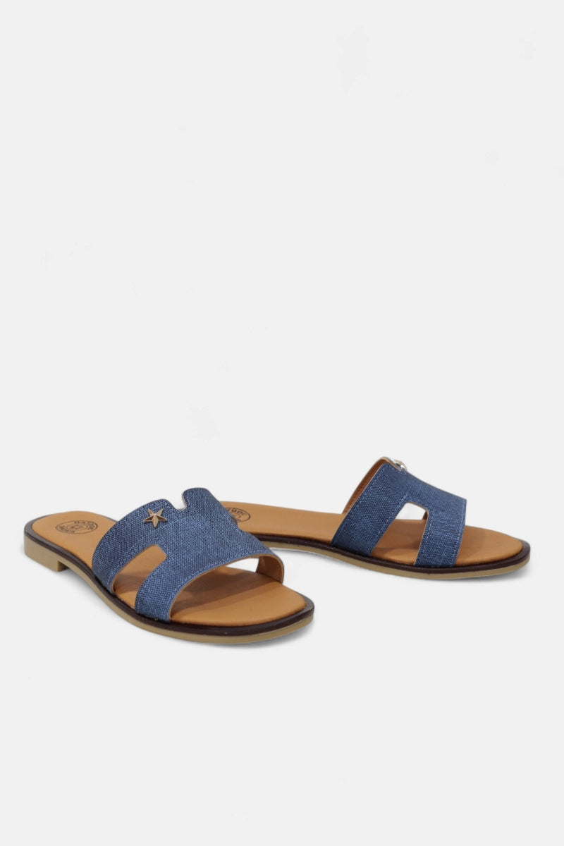 Chinelos em pele natural com efeito ganga para mulher azul jeans - Daydoc Jequié