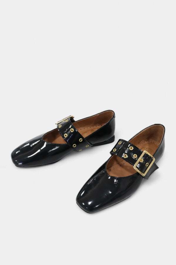 Sabrinas em Pele Verniz Preto com Fivela | Daydoc Bordéus - 5801