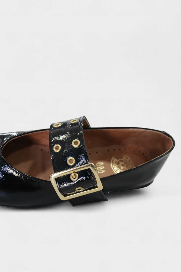 Sabrinas Mary Jane pele mulher Daydoc Bordéus preto com fivela larga