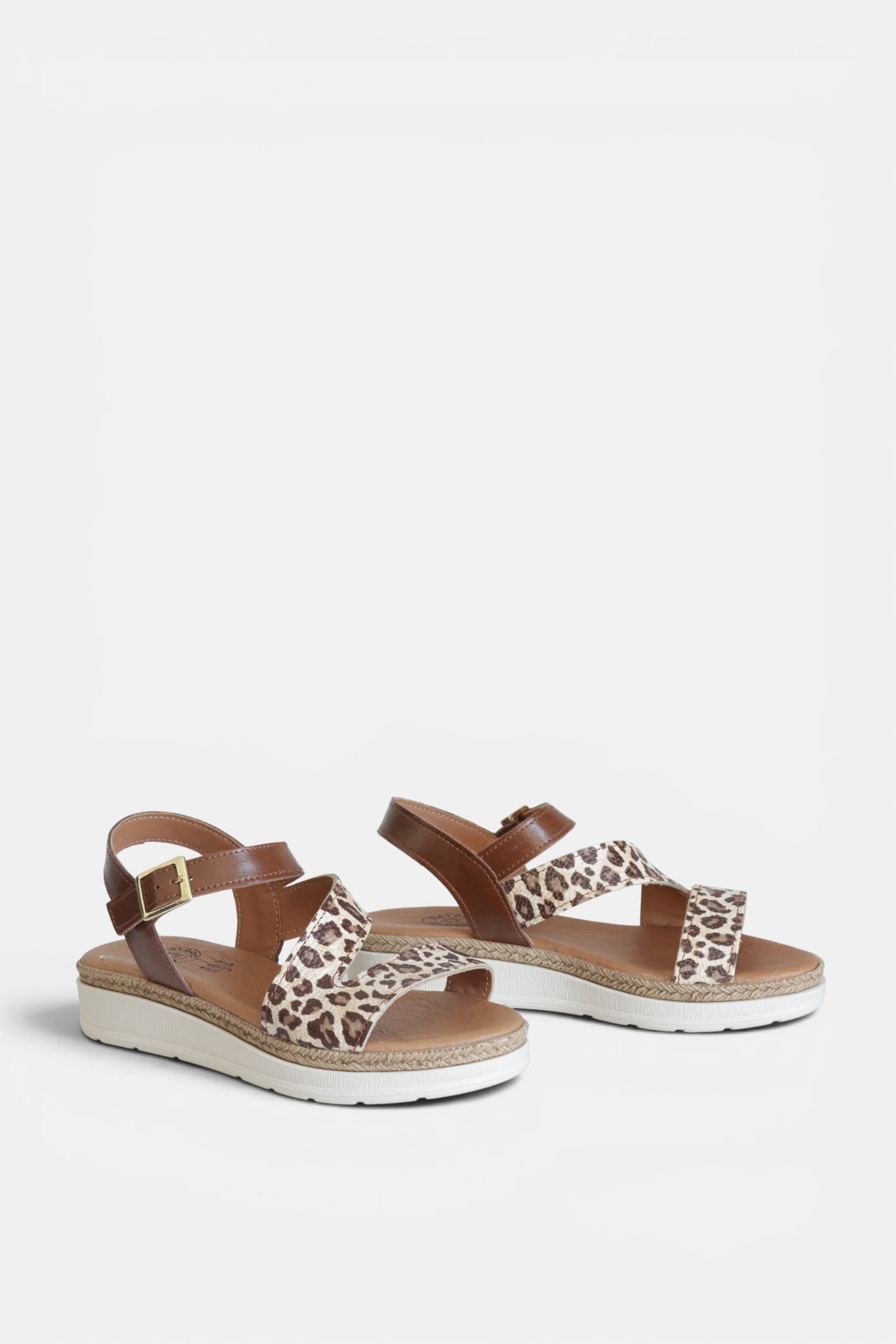 Sandálias leopardo para mulher com pulseira camel