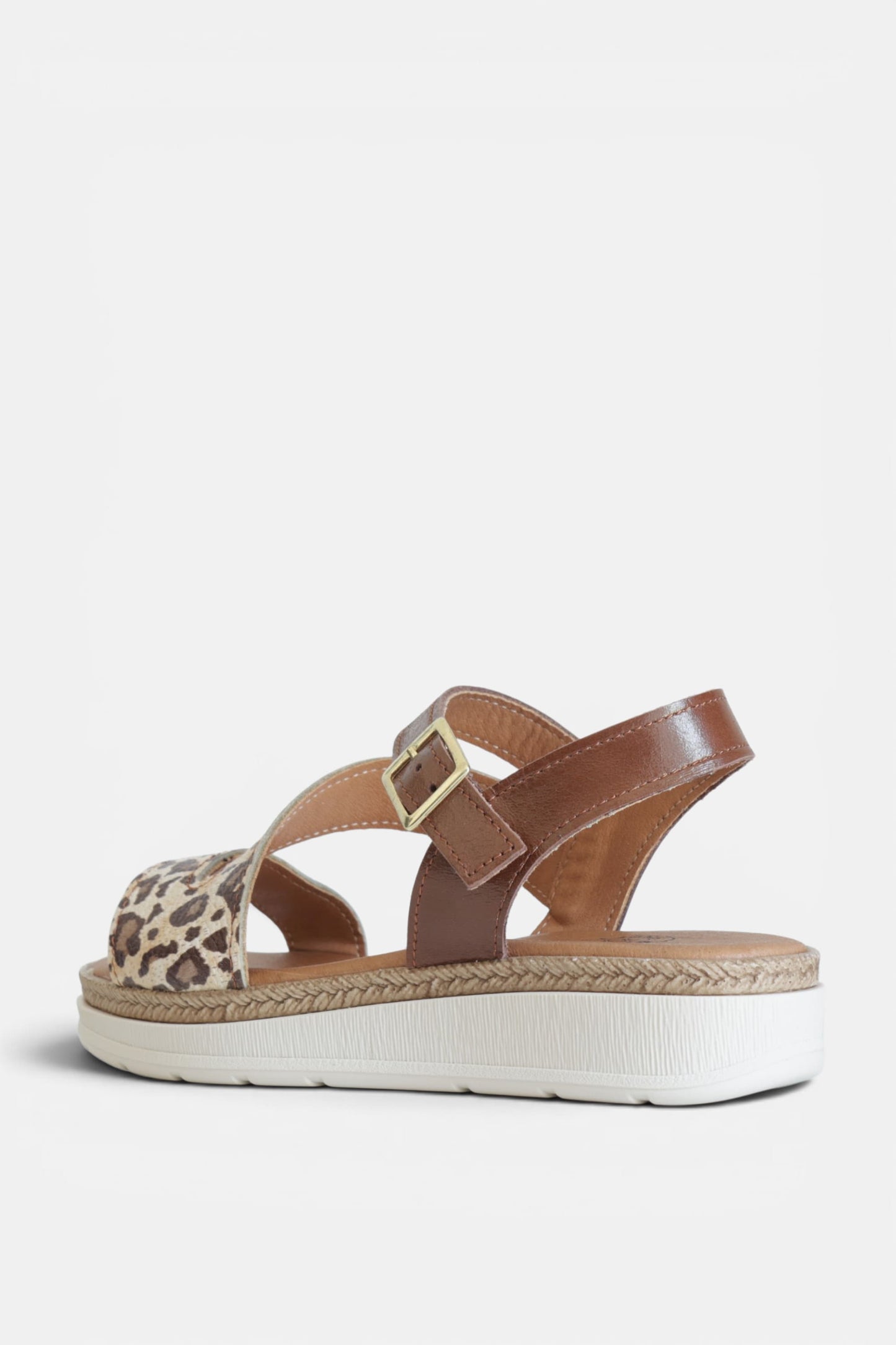 Sandálias de plataforma em pele para mulher leopardo e camel  -  Daydoc Borba