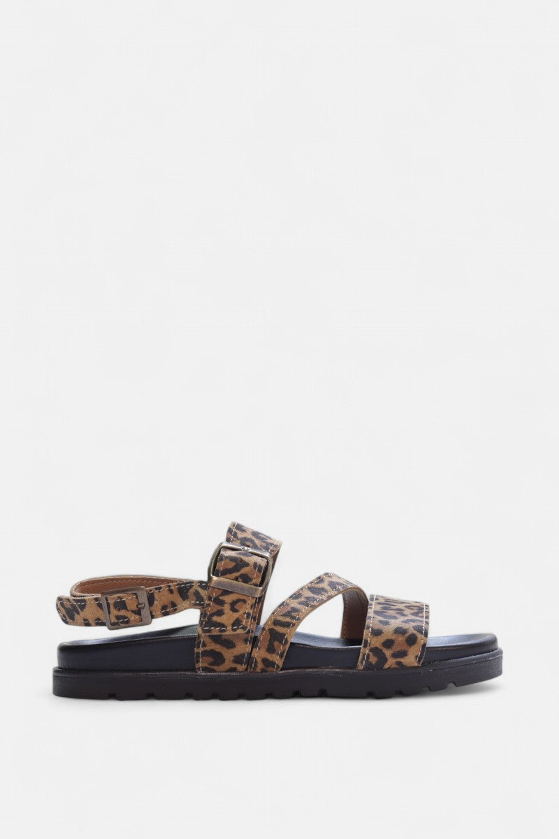 Sandálias papete Daydoc Janina em camurça animal print leopardo