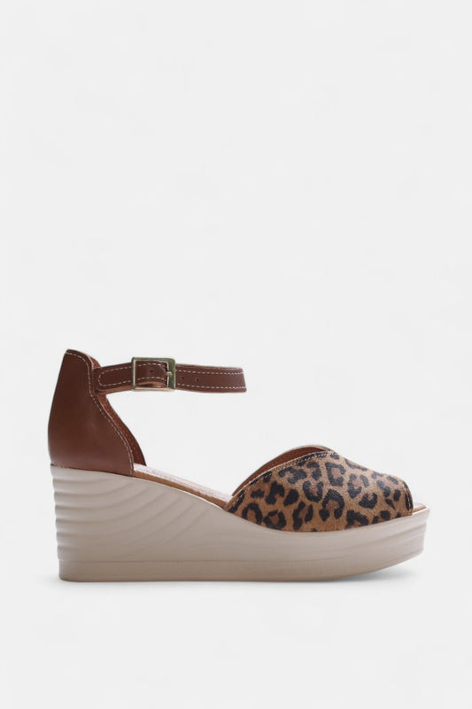 Sandálias de cunha para mulher com camurça animal print leopardo