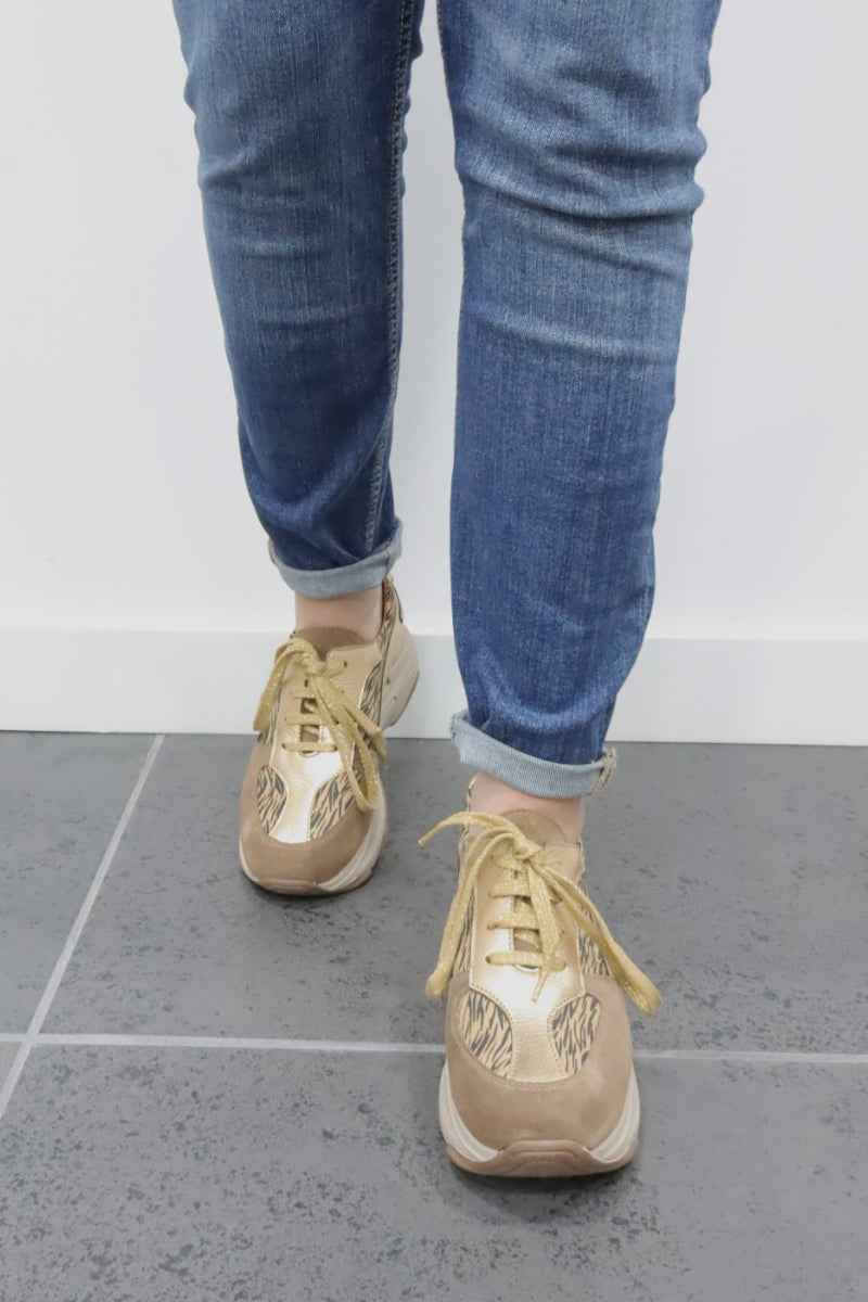 Sapatilhas em pele e camurça Daydoc Barcelona bege para mulher