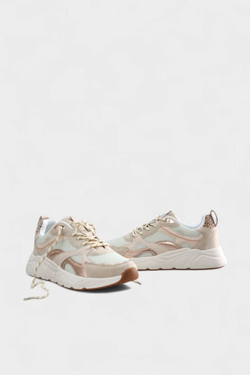 Calçado feminino Daydoc KAE bege com sola elevada e atacadores