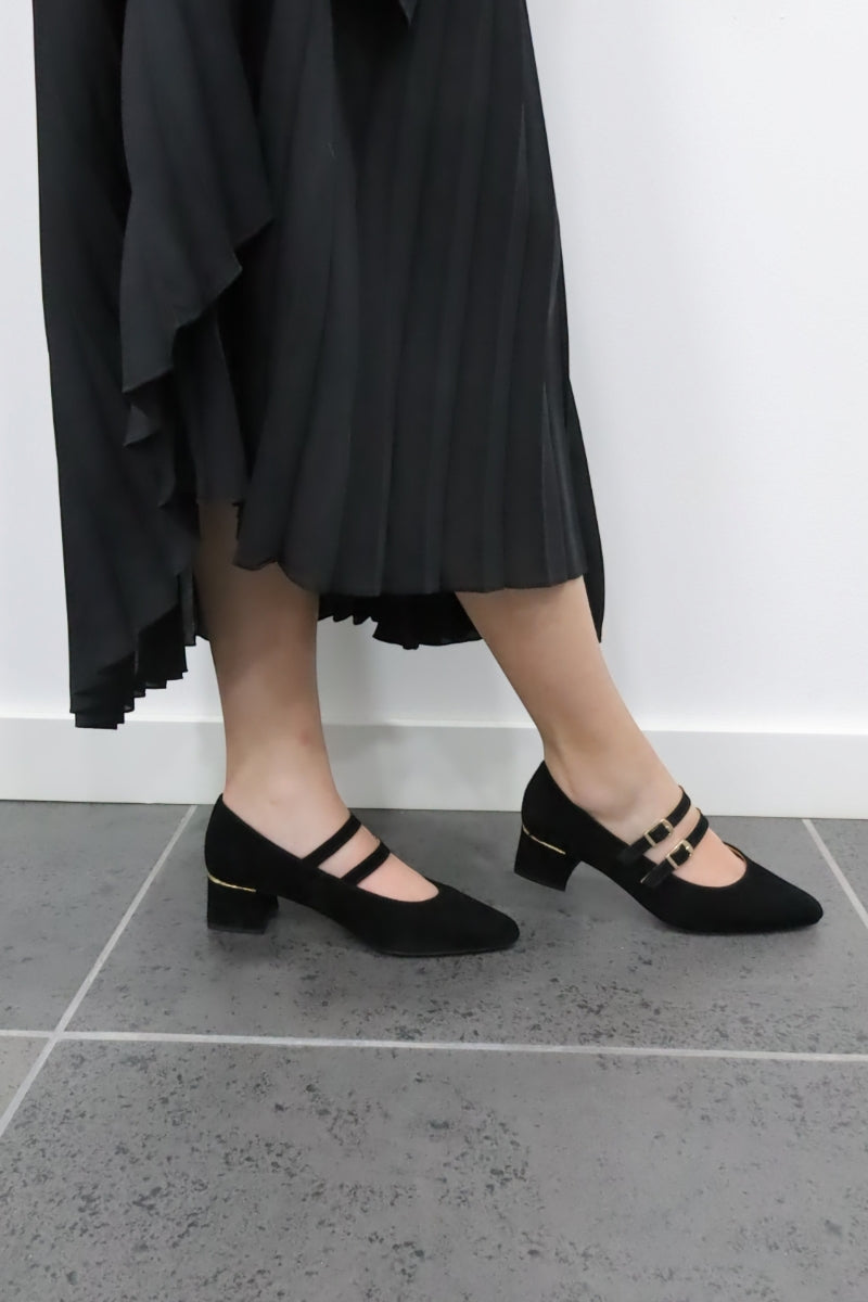 Sapatos Mary Jane em camurça pele Filadélfia preto para mulher