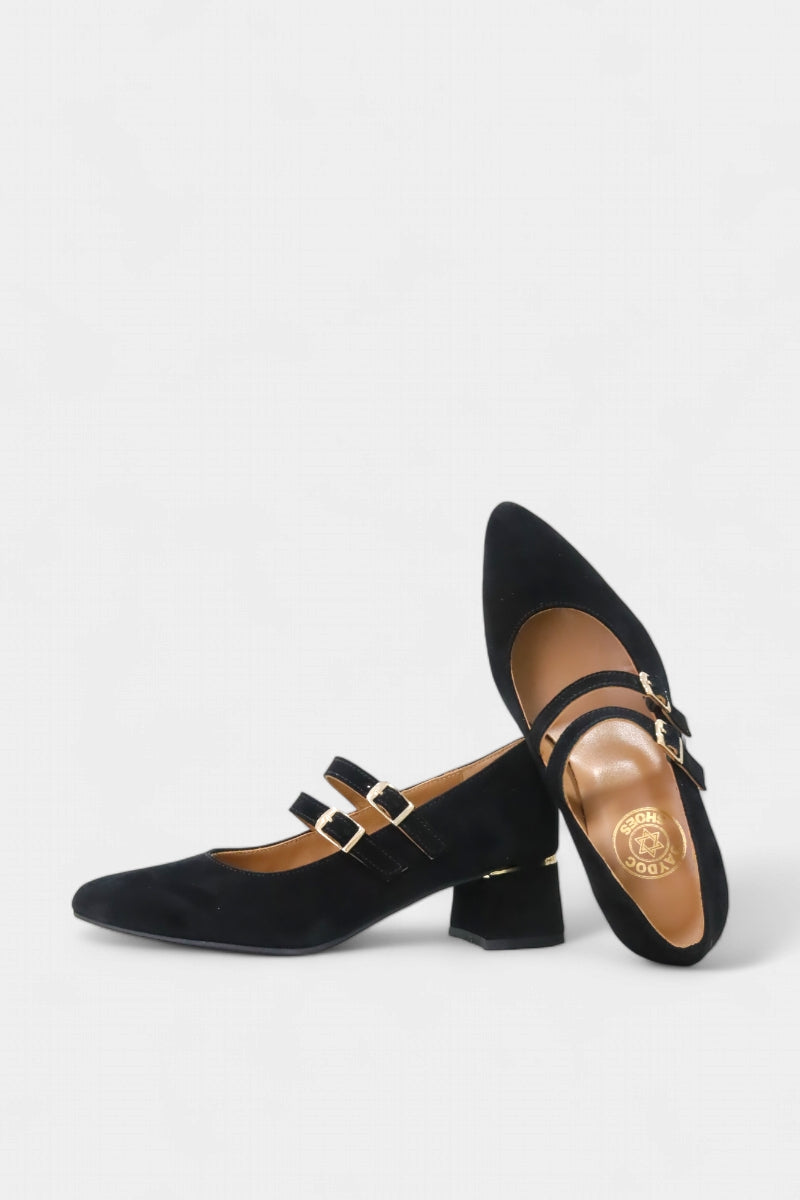 Sapatos Mary Jane de salto médio em camurça para mulher Filadélfia preto