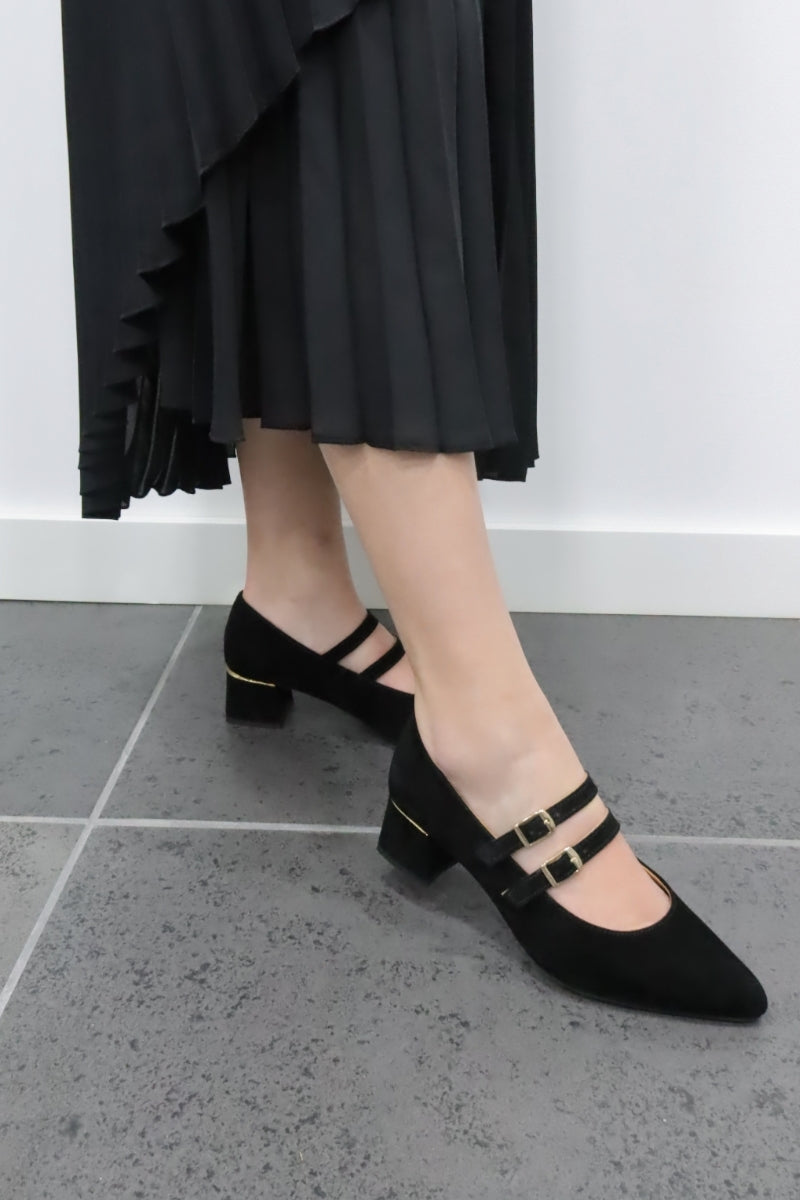 Sapatos Mary Jane de salto médio em camurça para mulher Filadélfia preto