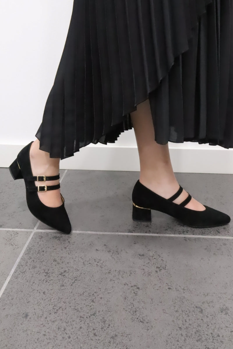 Sapatos Mary Jane de salto médio em camurça para mulher Filadélfia preto