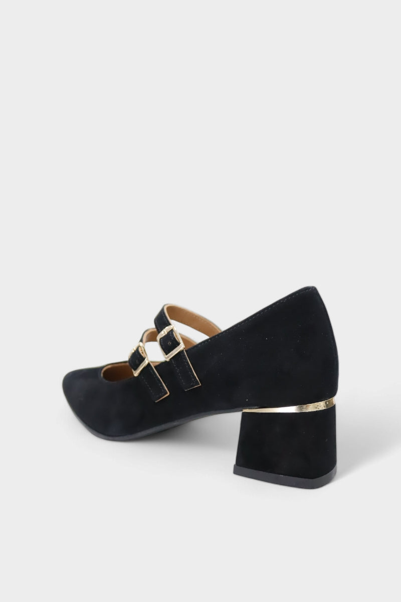 Sapatos Mary Jane de salto médio em camurça para mulher Filadélfia preto