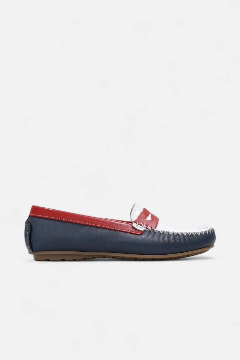 Mocassins pele mulher Daydoc Oviedo tricolor azul branco vermelho