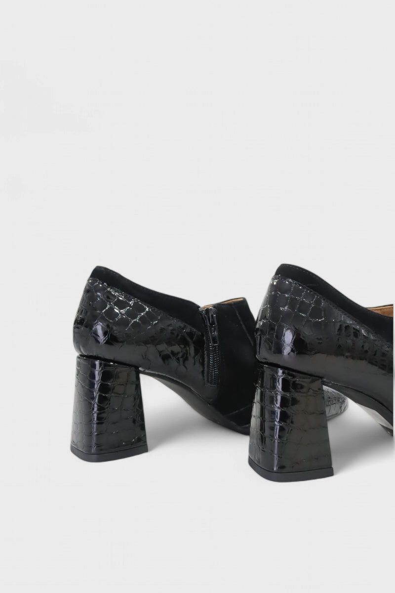 Sapatos de salto alto em pele envernizada e camurça para mulher Daydoc Funchal preto
